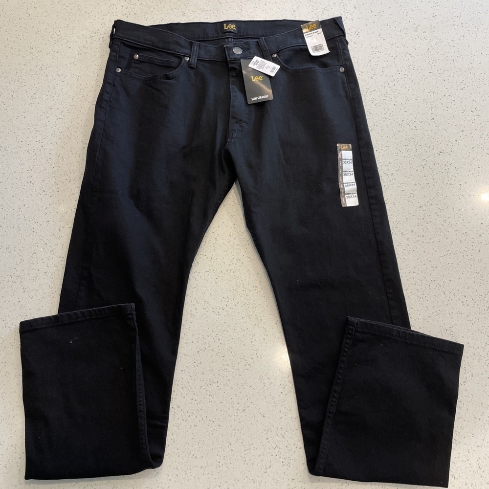 NWT Lee Men's Legendary Slim Fit Straight Leg Jeans Overdue Black Size 36/34